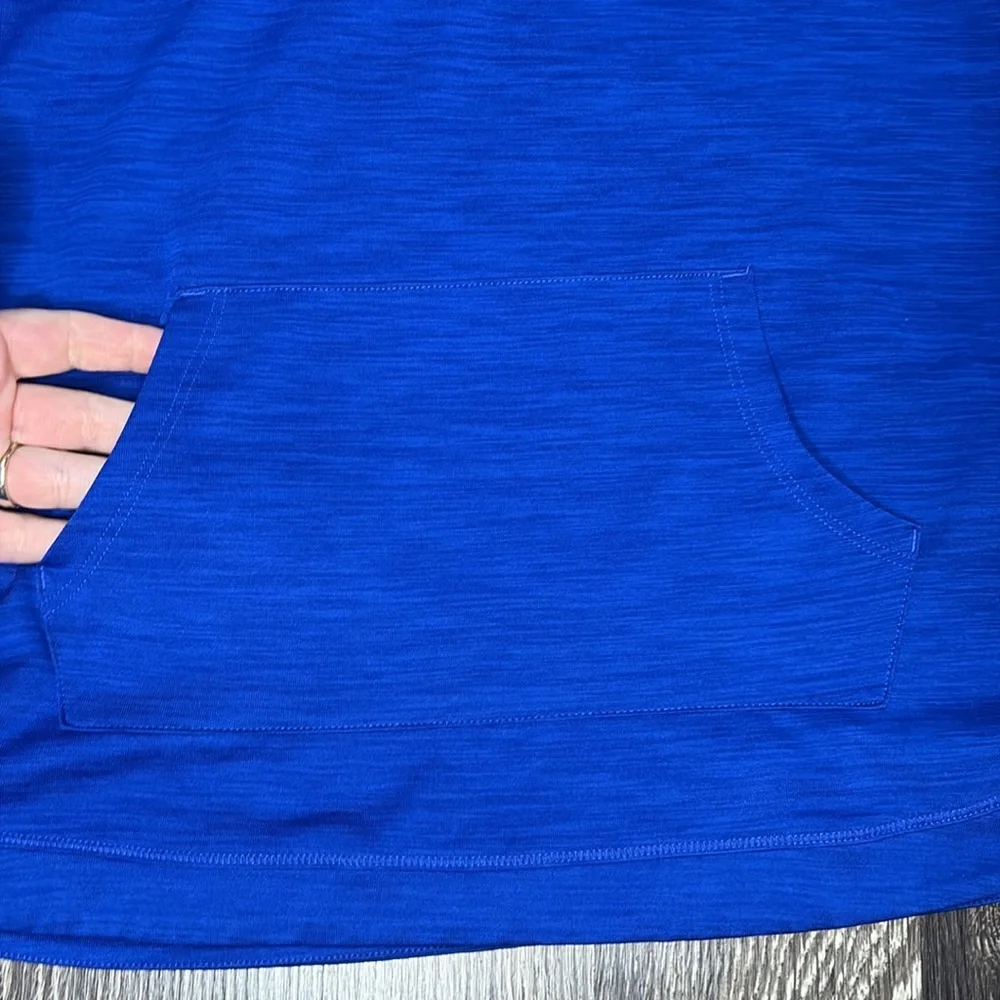Girls royal blue adidas long sleeve shirt with a hood. Dri fit material size xl